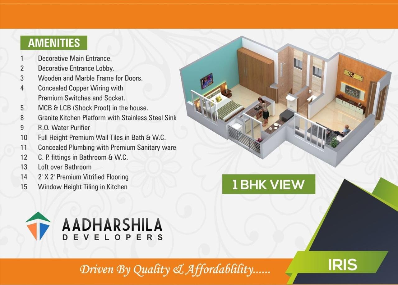 IRIS 1 BHK interior view with amenities list