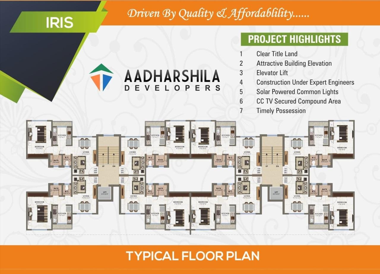 IRIS typical floor plan showing 1 BHK unit layouts